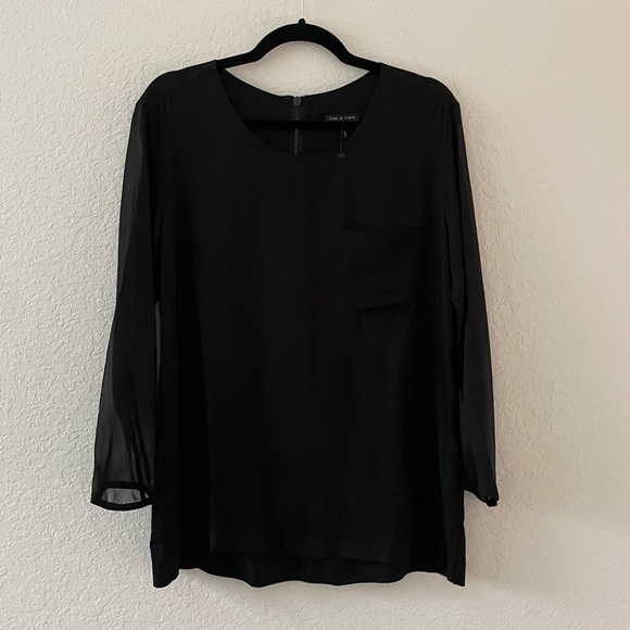 Rag & Bone Sheer Long Sleeve Viscose Top - Picture 2 of 9